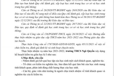 KẾ HOẠCH KIỂM TRA GIỮA KÌ I NĂM HỌC 2021 – 2022